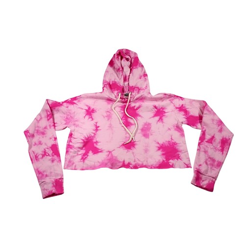 Wild Fable Cropped Hoodie Women XS Pink Tie Dye Raw Hem Drawstring