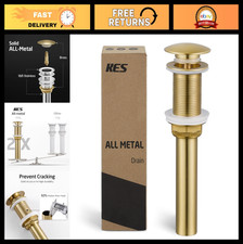 Brushed Gold Pop Up Sink Drain Assembly - No Overflow, Rustproof Brass Steel,