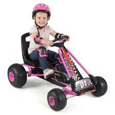 Kids 4-Wheel Pedal Go Kart w/Clutch Hand Brake. Multi-Terrain Wheels,Pink.