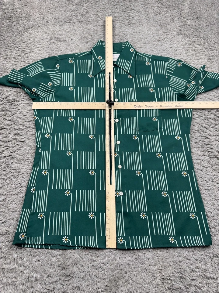 Camisa De Colección Flecha Hombres Mediana Ultressa Esmeralda Geométrica Margarita Disco Hippie Años 60 70 Foto 4 de 4