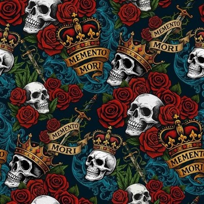 Patchwork Sewing Quilting Fabric Momento Mori Skulls 50x55cm FQ