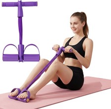 6-Tube Purple Pedal Resistance Bands with Handle for Home Gym, Yoga, Sit-Ups &