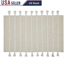 Knotted Stripe Cotton Scatter Rug Indoor Accent Rug W/ Fringe 27x45 Inches New