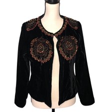 Vintage Velvet Jacket Beaded Black Size M Goth Boho Indie Y2K Whimsigoth Fairy