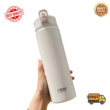 TYESO Tazza Thermos Isolata Bianca con Cannuccia | Bottiglia da Viaggio in Acciaio Inox
