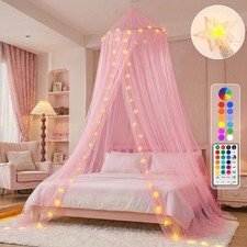 Obrecis Pink Bed Canopy for Girls, Bedroom Decor Princess Canopy Bed Curtain wit