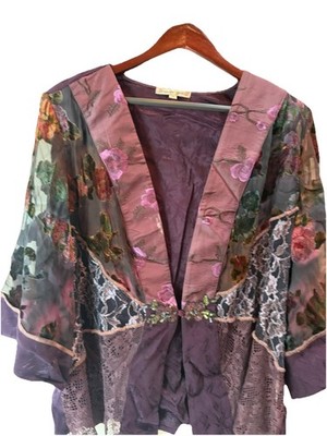 Vintage Spencer Alexis Kimono Size 1X Purple Green Whimsigoth Fairy Burnout Mesh