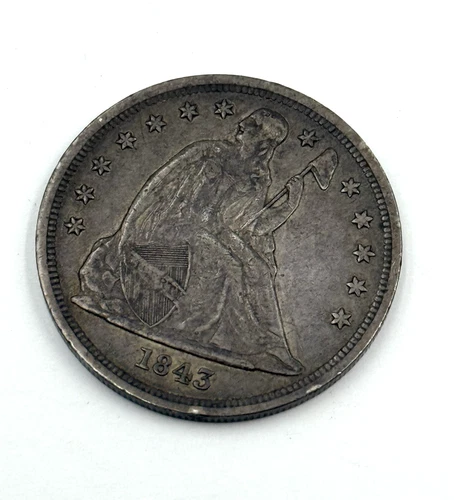 1843  Seated Liberty Silver Dollar Rare Early Date Type Coin  Cleaned Damaged