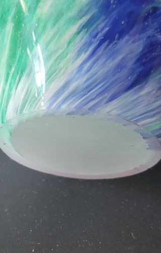 Ciotola Vetro Arte Murano Vintage Girocollo Grezzo Pontil Blu Verde Italia - Foto 5 di 10