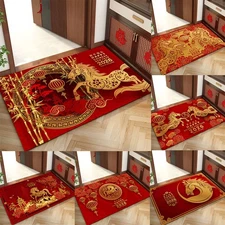 Horse Year Festive Door Mat Crystal Velvet Red Non-Slip Floor Mat Decor