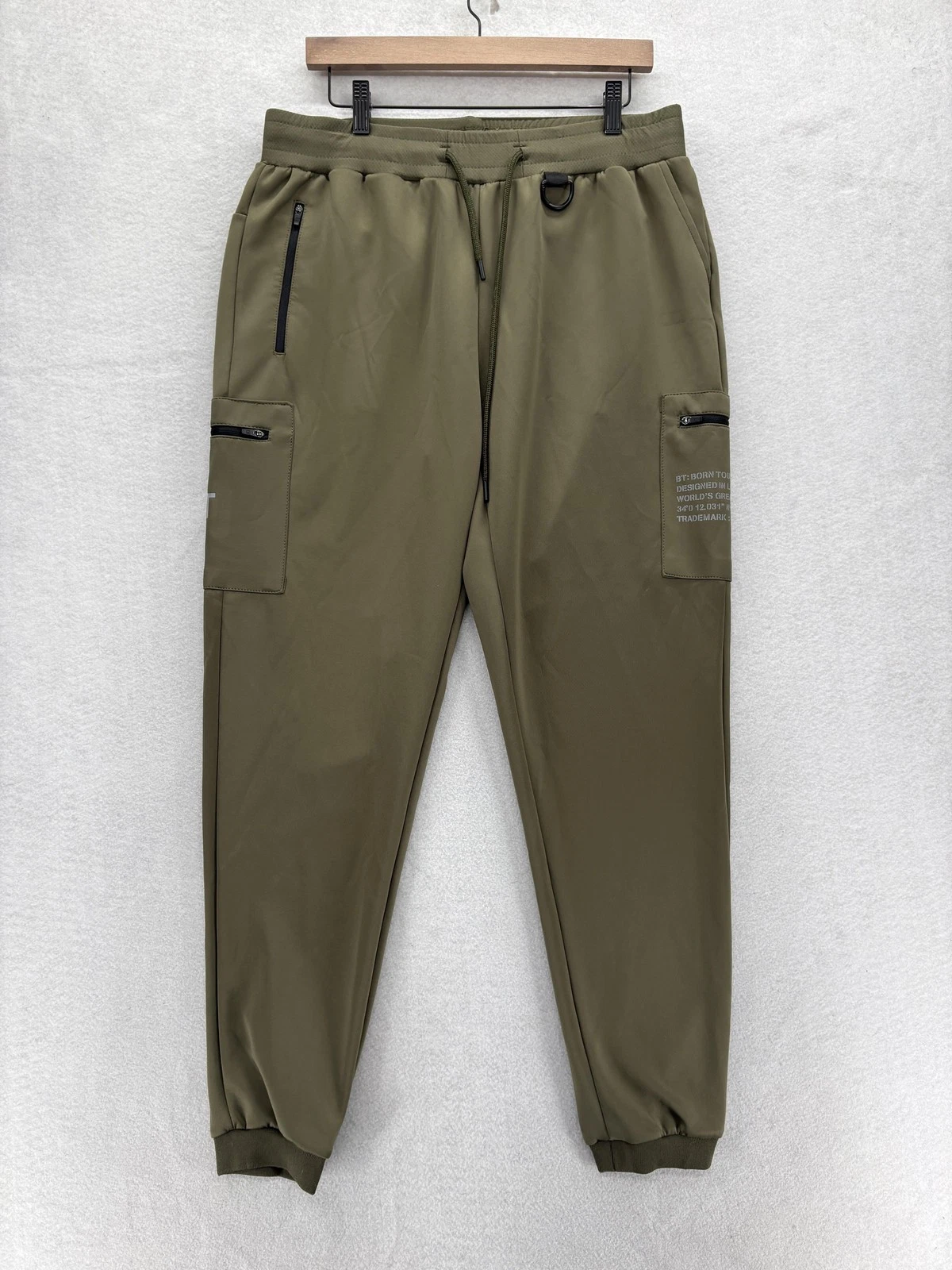 Born Tough Momentum Jogger Pants Mens XL Green Cargo Pocket Tapered Stretch Tech