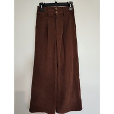 Cider Brown Corduroy Wide Leg Pants High Waisted Pleated Trousers Small