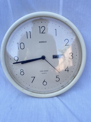 10 Inch KIENZLE Clock Kitchen Wall AA Battery  White with Day and date Germany