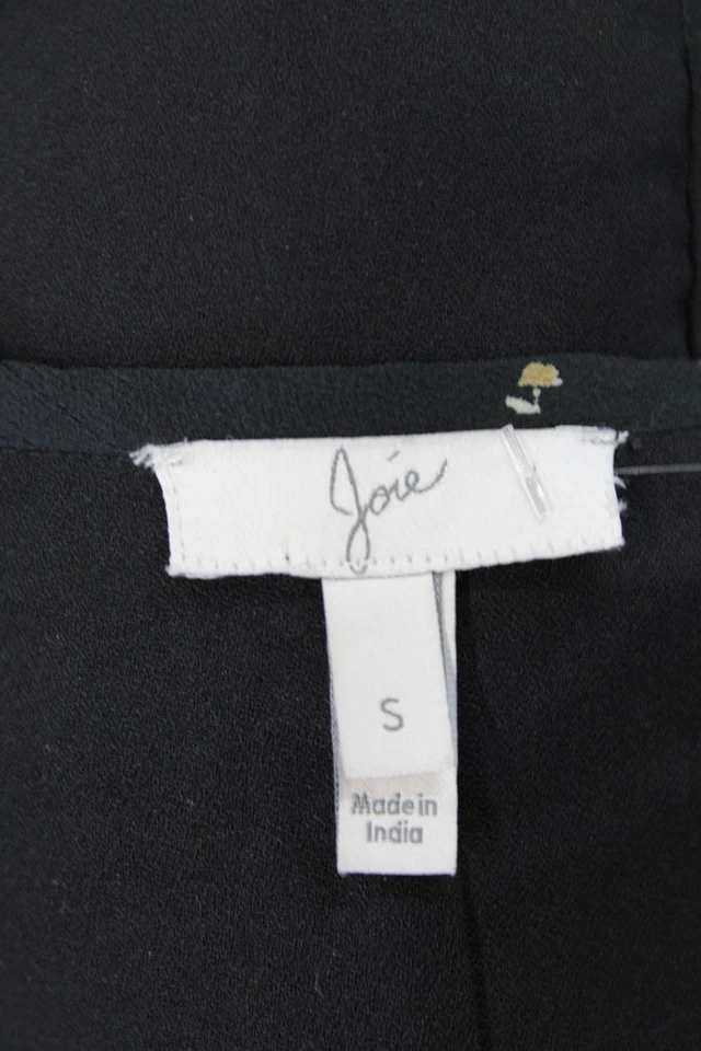 Vestido recto Joie para mujer de seda floral con volantes cuello redondo manga larga negro talla S Foto 4 de 4