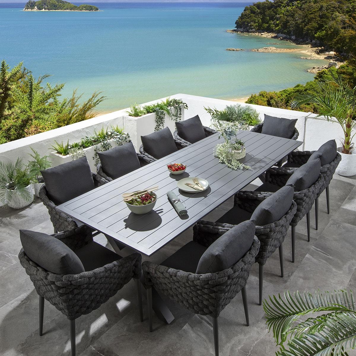 Large 10 Seat Outdoor Garden Table and Chairs Dining Set Aluminium