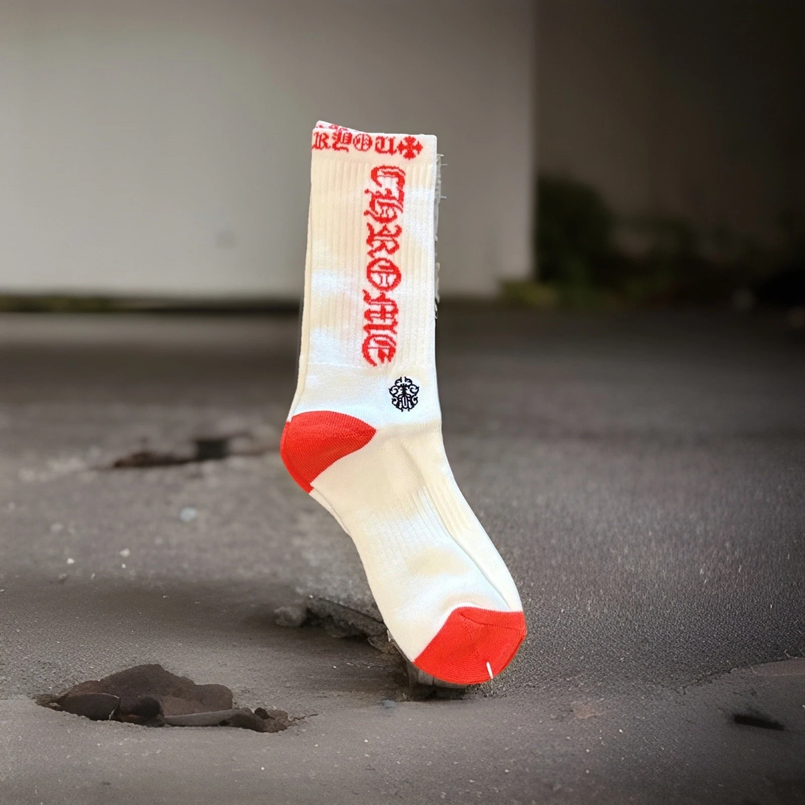 White And Red Chrome Hearts Socks, Crest, F.U., Size Large 9-13
