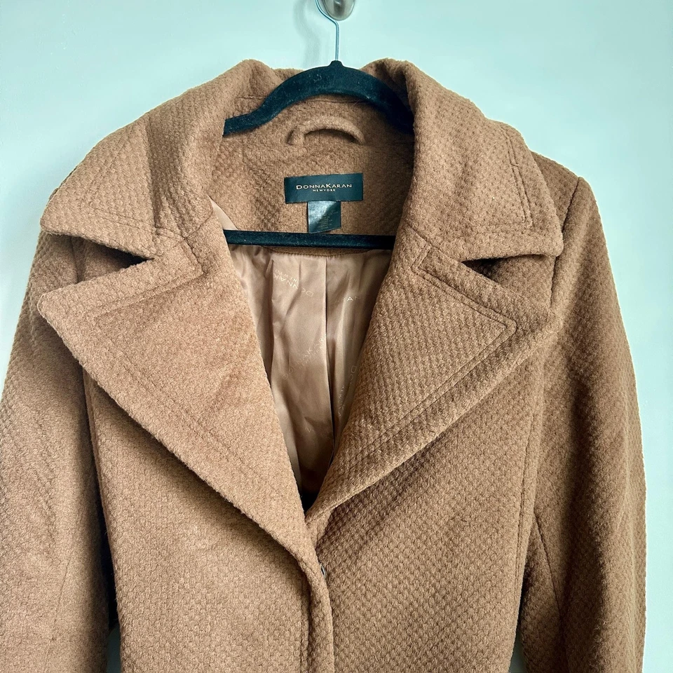 Abrigo de Nueva York de Donna Karan para mujer 10 Camel Mezcla de lana con cinturón Largo NWT Foto 2 de 4