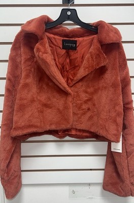 Love Poem Rust Cropped Collared Open Jacket Women Long Sleeve Short Solid L