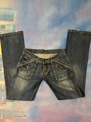 Mc Lem Straight Bootcut Leg Fit Jeans Dunkelblau Washed Denim Low Rise Early...