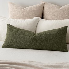 Textured Boucle Lumbar Pillow Cover for Bed 14x36 Olive Green  Pack of 1