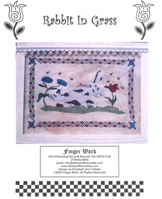Finger Work RABBIT IN GRASS Cross Stitch Pattern Only spring bunny flowers bees