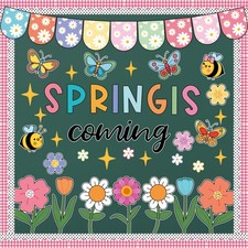 61 Pcs Spring is Coming Cutouts for Bulletin Board Decor Set with Border