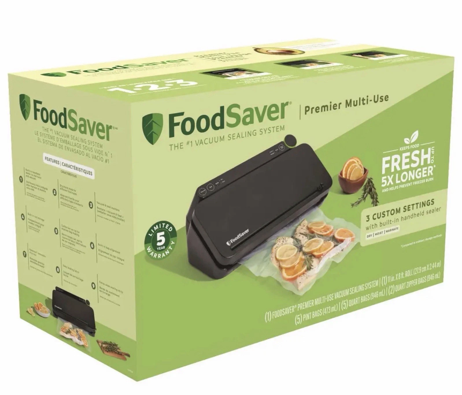 FoodSaver Premier Multi-Use Vacuum Sealer Black 120W 110V w/ Roll Handheld
