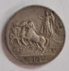 1917 R Kingdom of Italy 1 Lire Lira .835 Silver Vittorio Emanuele III