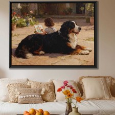 Oil Painting Bernese Mountain Dog Canvas Print Rustic Dog Art Living Room Decor