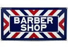 VINTAGE BARBER SHOP PORCELAIN SIGN HAIR CUT GAS OIL POLE SWEENY TODDS RED WHITE