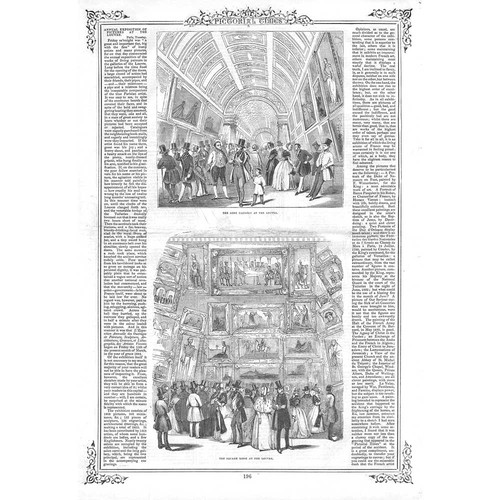 PARIS Interior Views at the Louvre - Antique Print 1844