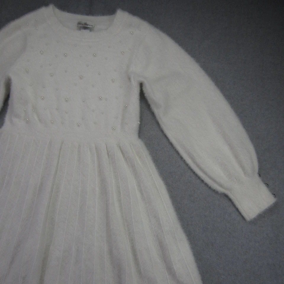Vestido suéter edições raras meninas grandes 16 branco imitação pérola enfeitada difuso - Imagem 4 de 4