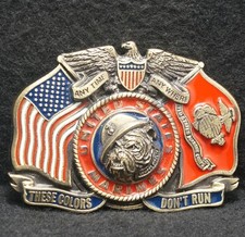XG13108 NOS VINTAGE 1991 THESE COLORS DON'T RUN U.S. MARINES BELT BUCKLE