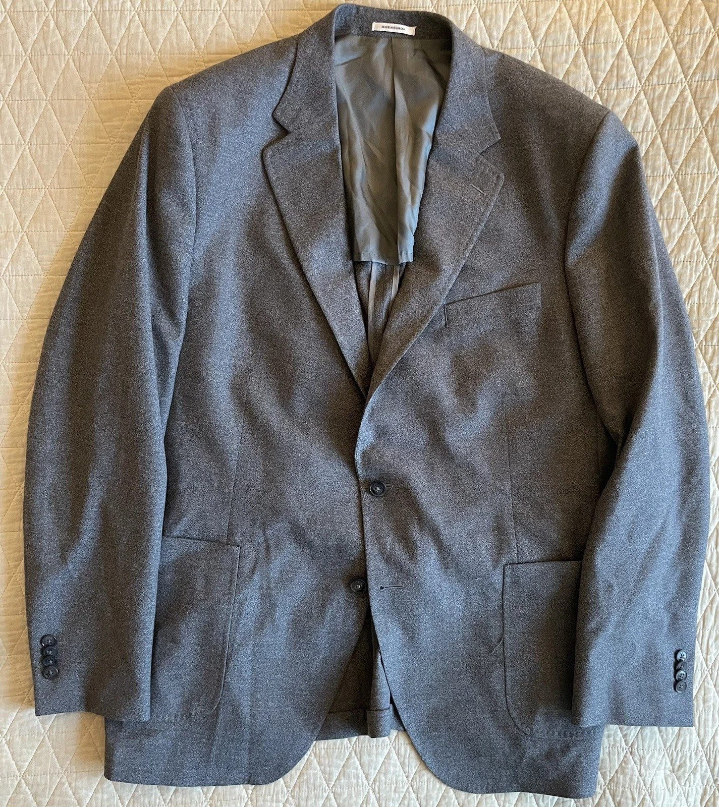 PETER MILLAR Deconstructed Wool Tweed Patch Pocket Jacket in Gray 46 T $1295