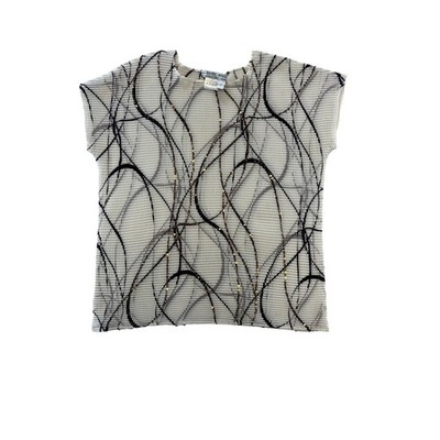 ALBERTO MAKKI women's pleated abstract print top size L 100% polyester