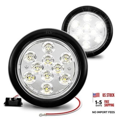 TRUE MODS 2pc 4'' Round Clear 10 LED Trailer Tail Lights [DOT FMVSS 2 Pack White