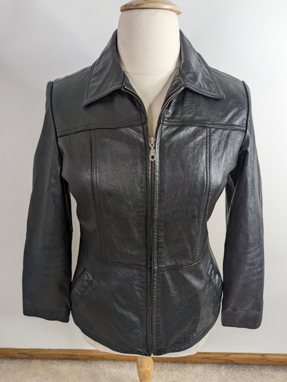 Vtg 00s Wilson's Black Leather Jacket/Coat Women's La… Gem