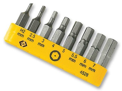 BIT SET, HEX, T/PROOF, 8PC, KIT CONTENTS HEX 2, 2.5, 3, 4, 5, 5.5, FOR CK TOOLS