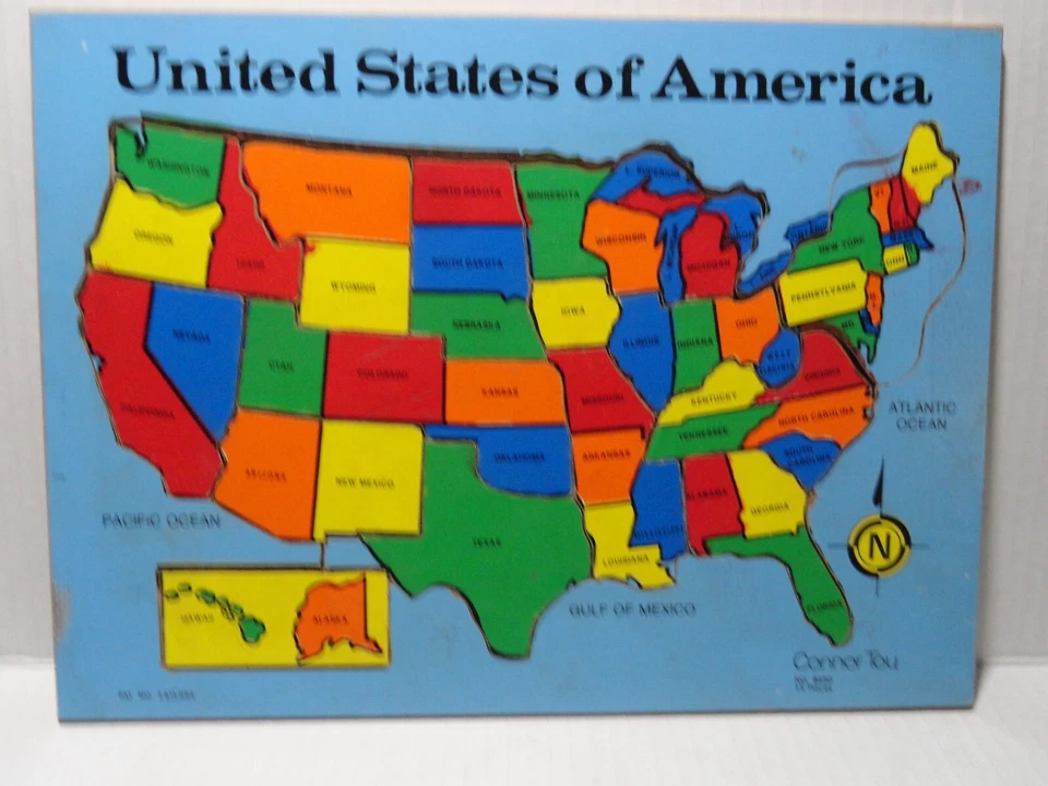 1971 CONNOR TOY - WOOODEN  UNITED STATES PUZZEL MAP - 14 PIECES - NO. 8450 - Image 3 of 4