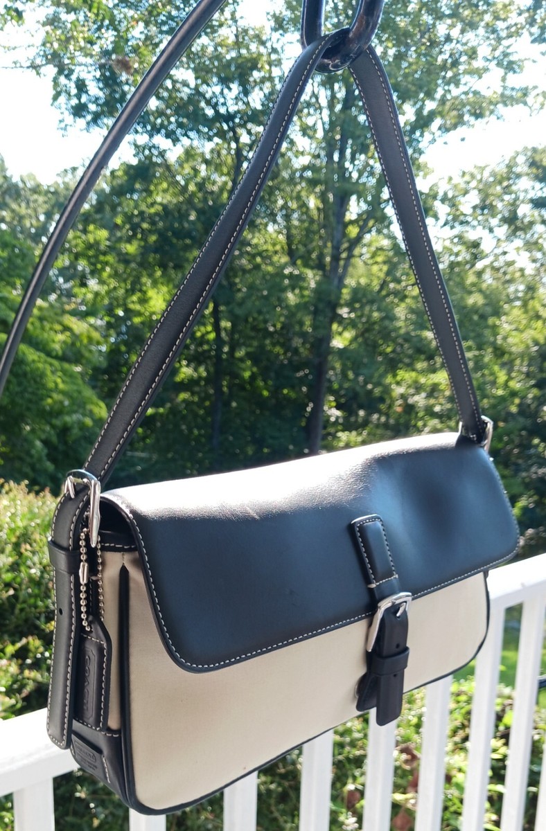 Coach Vintage 7702 Hampton Cream & Black Y2K Leather & Cloth