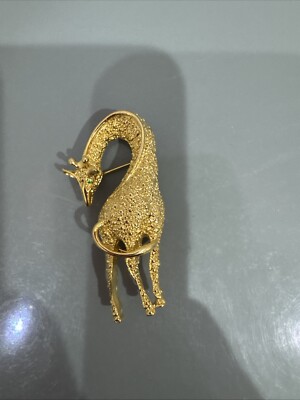 VTG Hilo Dsign Gold Tone Giraffe Green Rhinestones Eyes