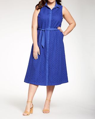 Jessica London Plus Size Blue Sapphire Sleeveless Eyelet Shirtdress Size 18  | eBay