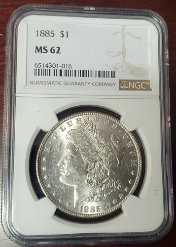MS62 1885 Morgan Silver Dollar - Graded NGC  -Philadelphia Mint -  Beautiful!