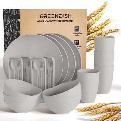 Wheat Straw Dinnerware Set 24-Piece - Cups, Plates and Bowls Sets for 4 Reusable