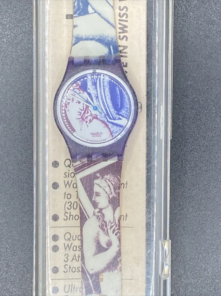 Reloj Swatch Damas Correa Plástica GB 145 Incrustación Negra SI AG 1991 Nuevo En Caja Foto 2 de 3