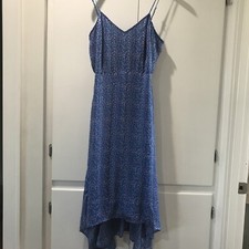 Lulus Sleeveless Blue Dress With Red Flowers And Silver Metallic Thread Midi M