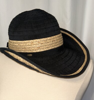 SCALA Collezione Women's Sun Hat One Size Black Tan Straw Golf
