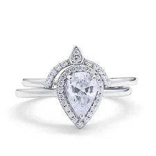 Two Piece Teardrop Engagement Ring Cubic Zirconia 925 Sterling Silver Size 5