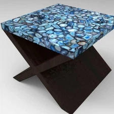 30"x30" Natural Blue Agate Stone Coffee Sofa Table Top Handmade Patio Decor Art