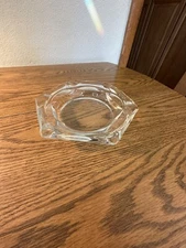 Vintage Large Clear Glass Cigar/Cigarette Ashtray Octagon Shaped ~ 8.5"